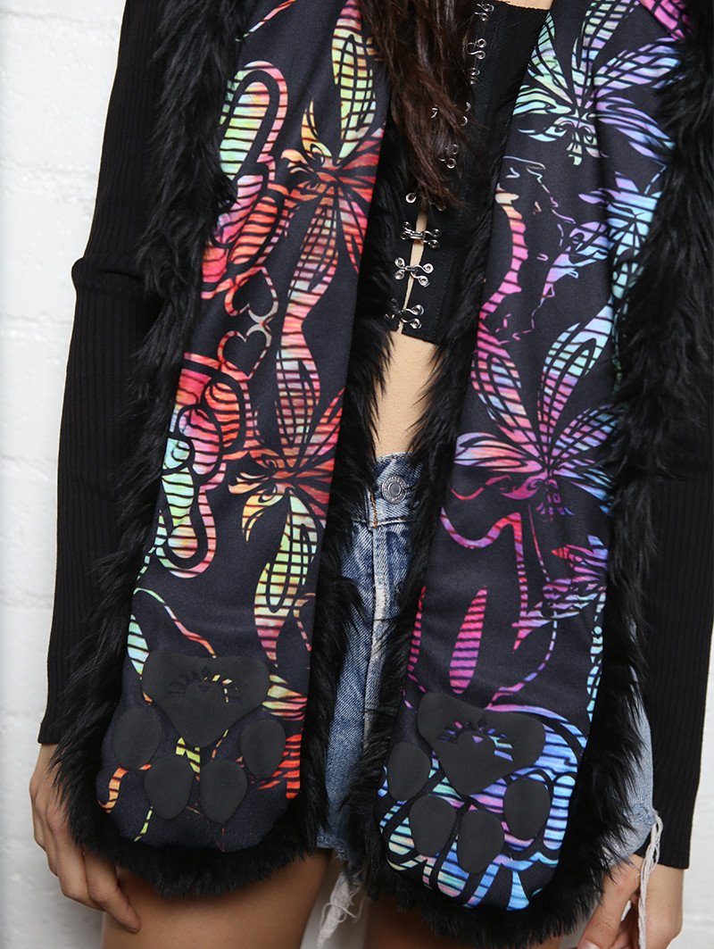 Black FauxEva Funky Black Wolf SpiritHood on Female