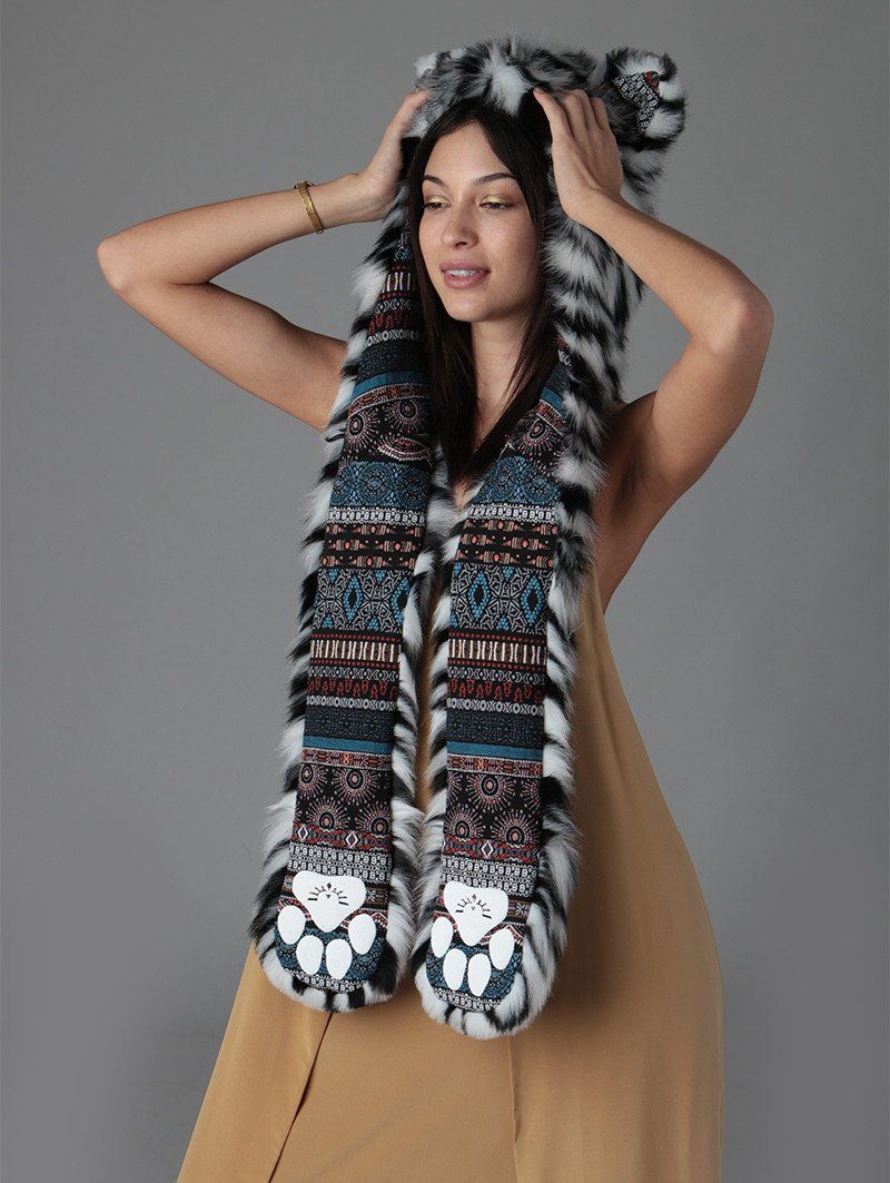 Hooded Faux Fur with White Tiger Design