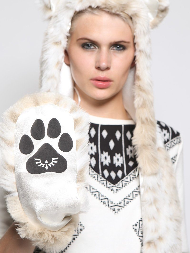 Hooded Faux Fur with Snow Leopard Design