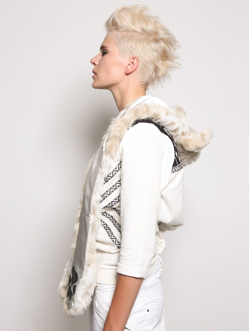 Snow Leopard Faux Fur SpiritHood on Female Model