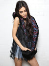 Woman wearing Faux Fur Black Kitty-MeOw! SpiritHood, side view 1