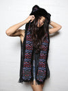 Woman wearing Faux Fur Black Kitty-MeOw! SpiritHood, front view 3