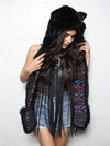 Woman wearing Faux Fur Black Kitty-MeOw! SpiritHood, side view