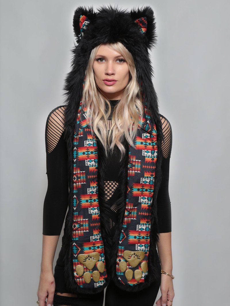 Woman wearing Faux Fur Black Wolf Warrior HB3 SpiritHood