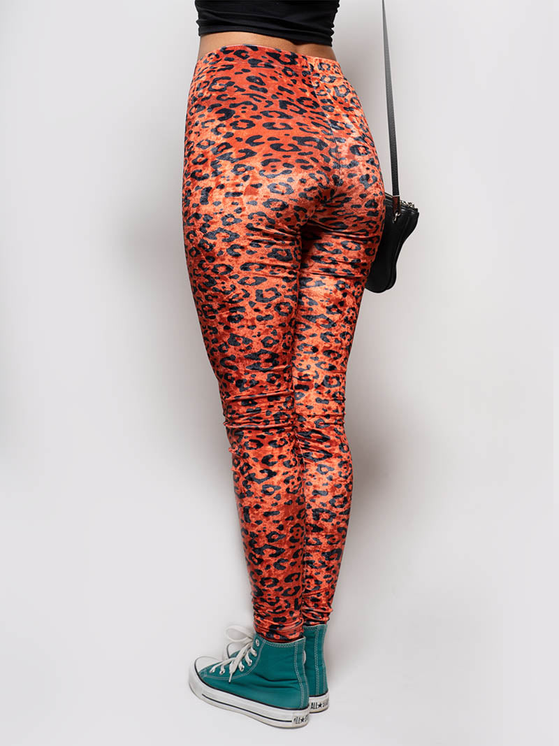 Poly-Velvet Leggings in Sunrise Cheetah Design on Female Model