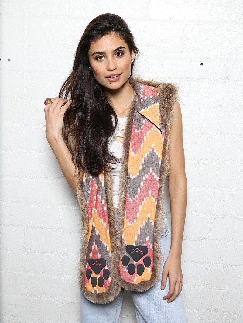 Woman wearing Coyote Sedona Faux Fur SpiritHood, front view 5