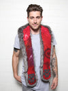 Man wearing faux fur Grey Fox OmbreMagic Collectors SpiritHood, front view