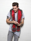Man wearing faux fur Grey Fox OmbreMagic Collectors SpiritHood, front view 2