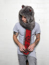 Man wearing faux fur Grey Fox OmbreMagic Collectors SpiritHood, side view