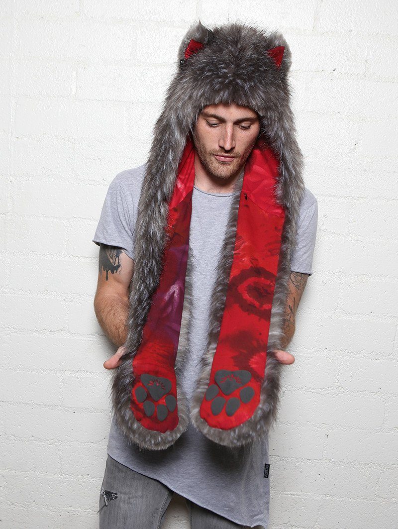 Man wearing faux fur Grey Fox OmbreMagic Collectors SpiritHood