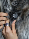 Custom Logo Button on Faux Fur Grey Wolf Ikat SpiritHood