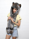 Grey Wolf Ikat Collectors Faux Fur with Hood on Female
