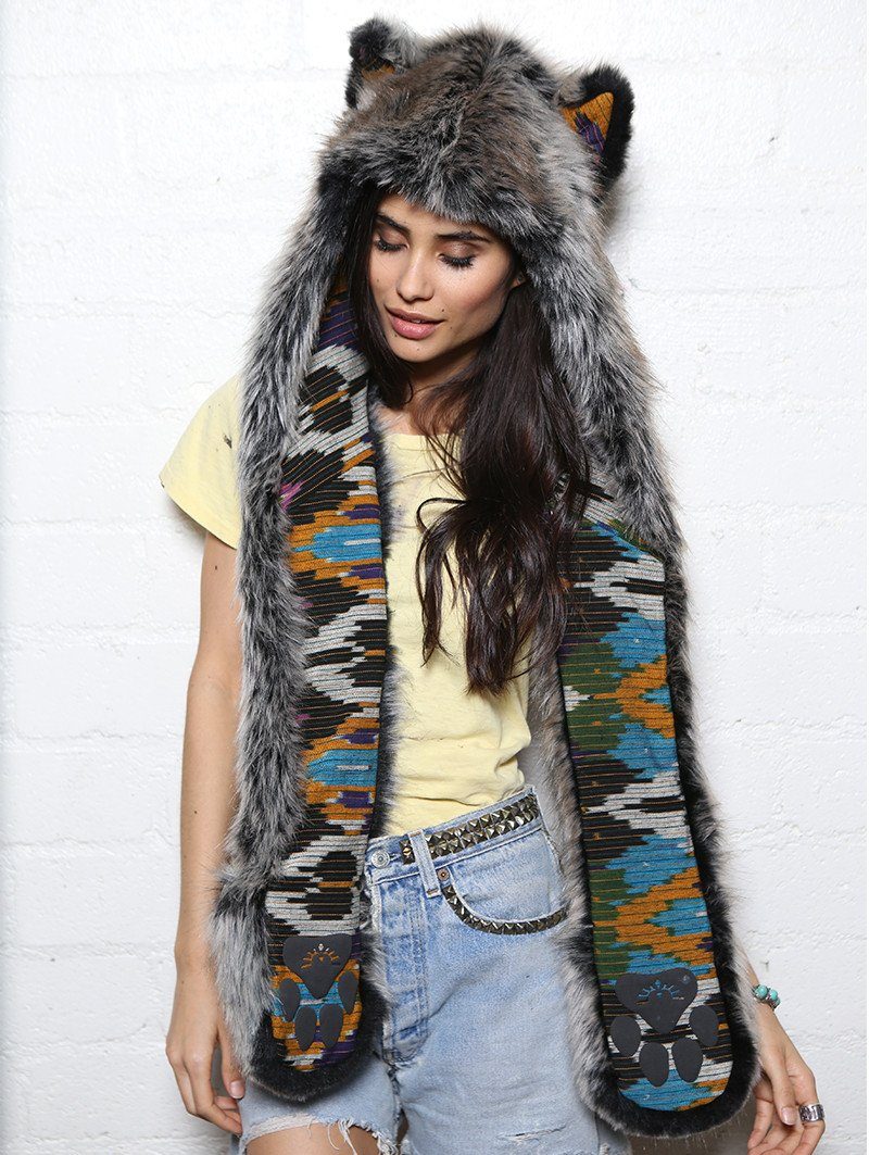 Exterior and Interior View of Grey Wolf Ikat Collectors SpiritHood