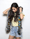 Female Wearing Grey Wolf Ikat Collectors SpiritHood