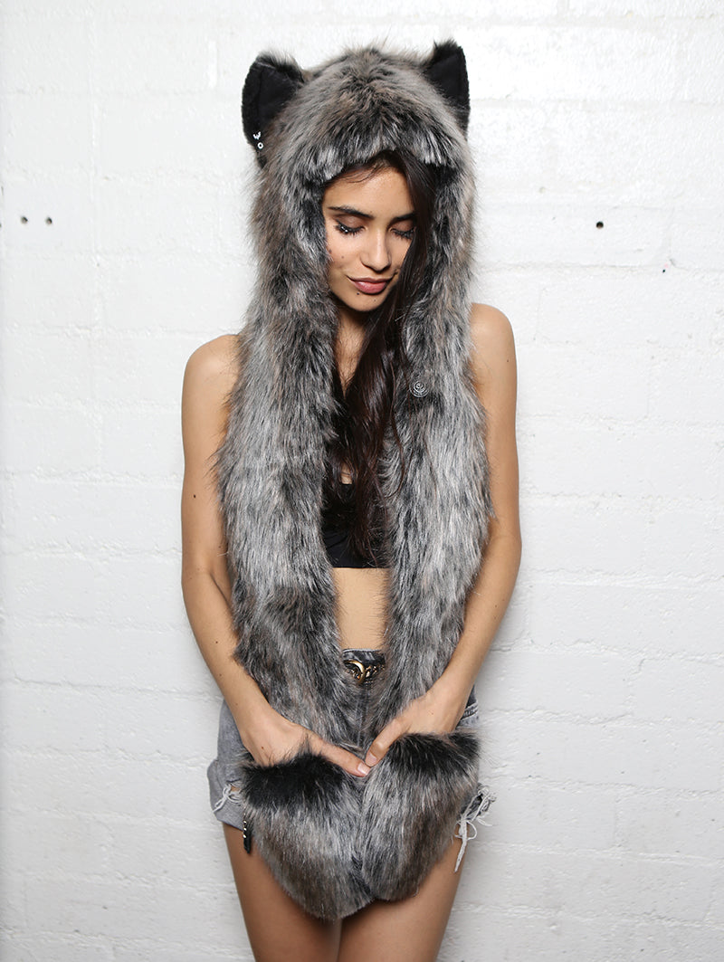 Female Wearing Grey Wolf Hooded Faux Fur from Grey Wolf + Red Fox Bundle 