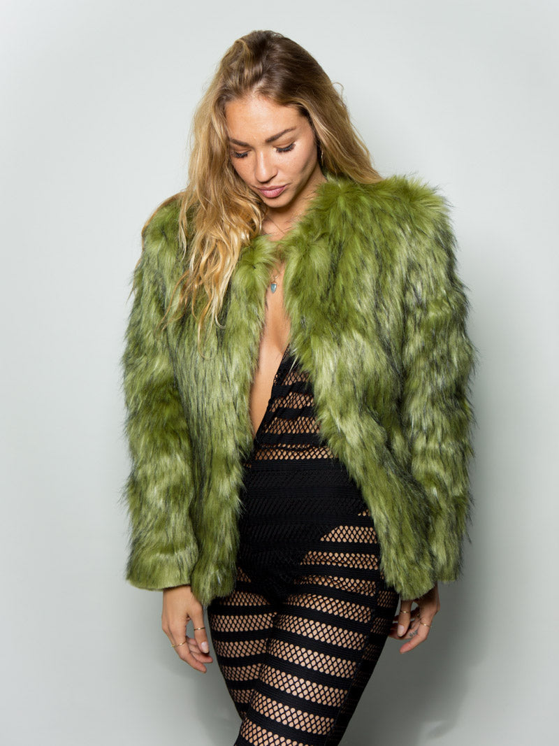 Jade Fox Faux Fur Bomber on Female Model