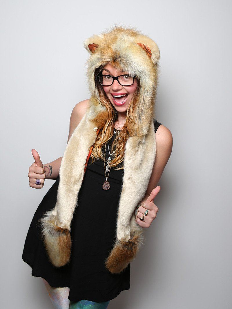Sunset Lion Hooded Faux Fur
