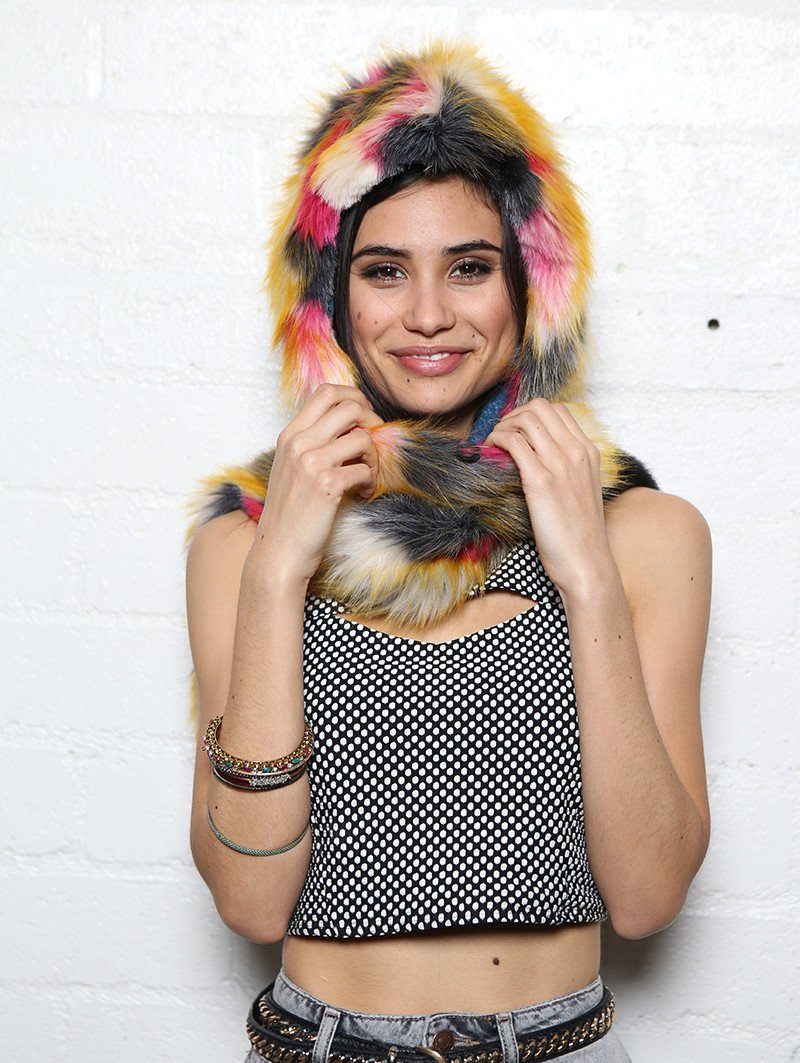 Hooded Faux Fur with Monarch Butterfly Design