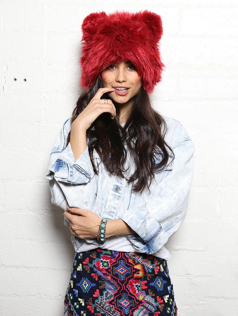 Red Mother Bear Faux Fur SpiritHood on Female
