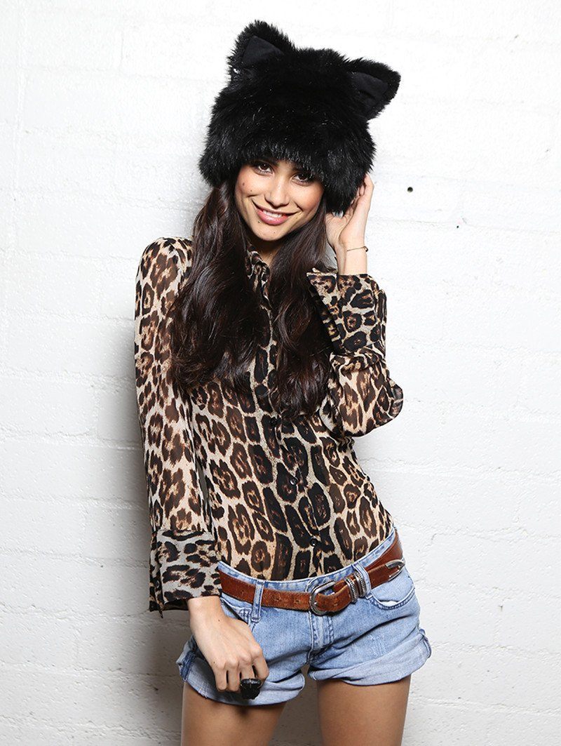 Faux Fur Hood with Mother Meow Design