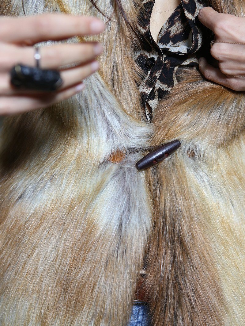 Button Detail on Hooded Faux Fur Red Fox Vest