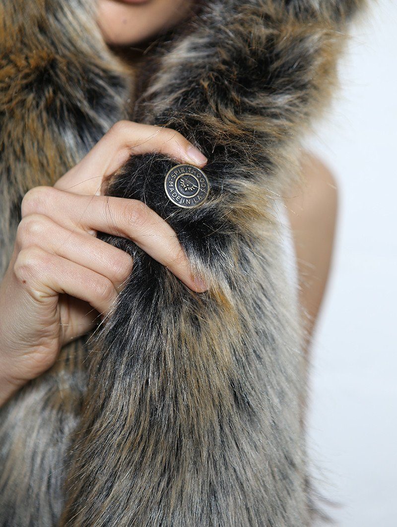 Button Detail on Faux Fur Red Wolf Snakeskin SpiritHood