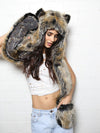 Woman Wearing Hooded Faux Fur Red Wolf Snakeskin SpiritHood