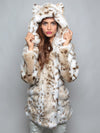 Ivory and Brown Classic Siberian Snow Leopard Faux Fur Coat on Female