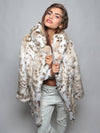 Classic Siberian Snow Leopard Hooded Faux Fur Coat 