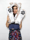 Exterior and Interior View of Siberian Snow Leopard Faux Fur SpiritHood
