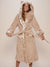 Woman wearing Snow Leopard Classic Faux Fur Robe, front view 9