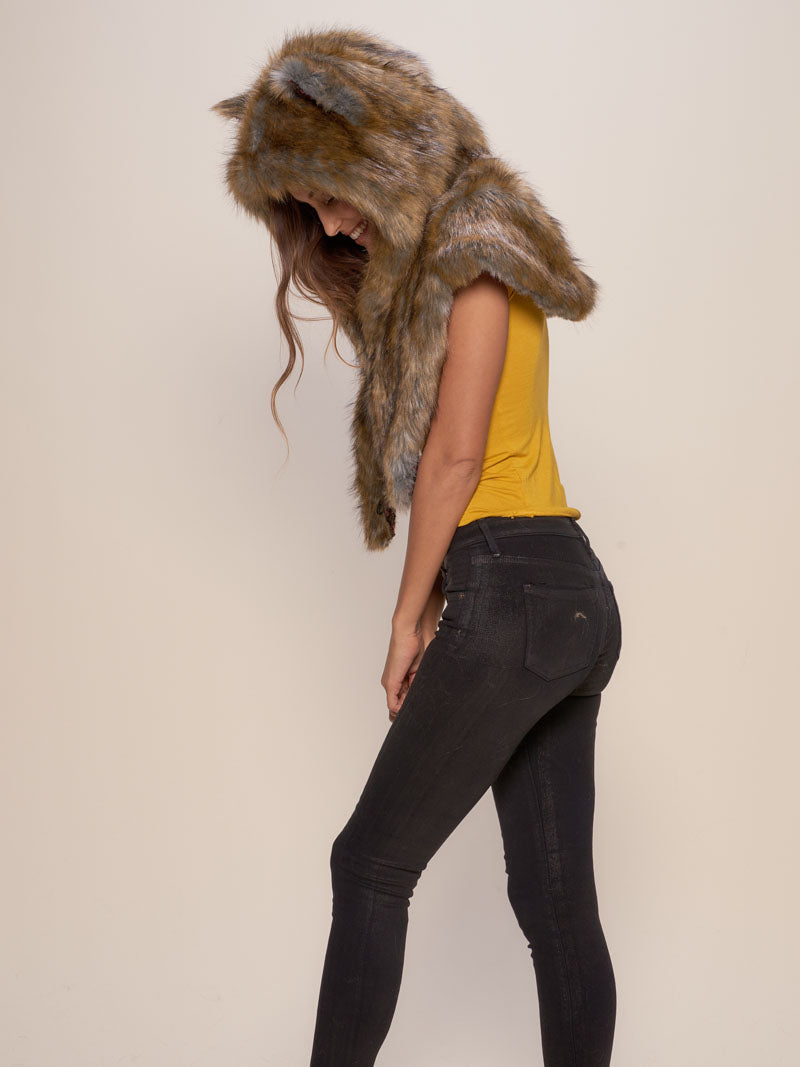 Female Wearing Arabian Wolf Faux Fur Shawl