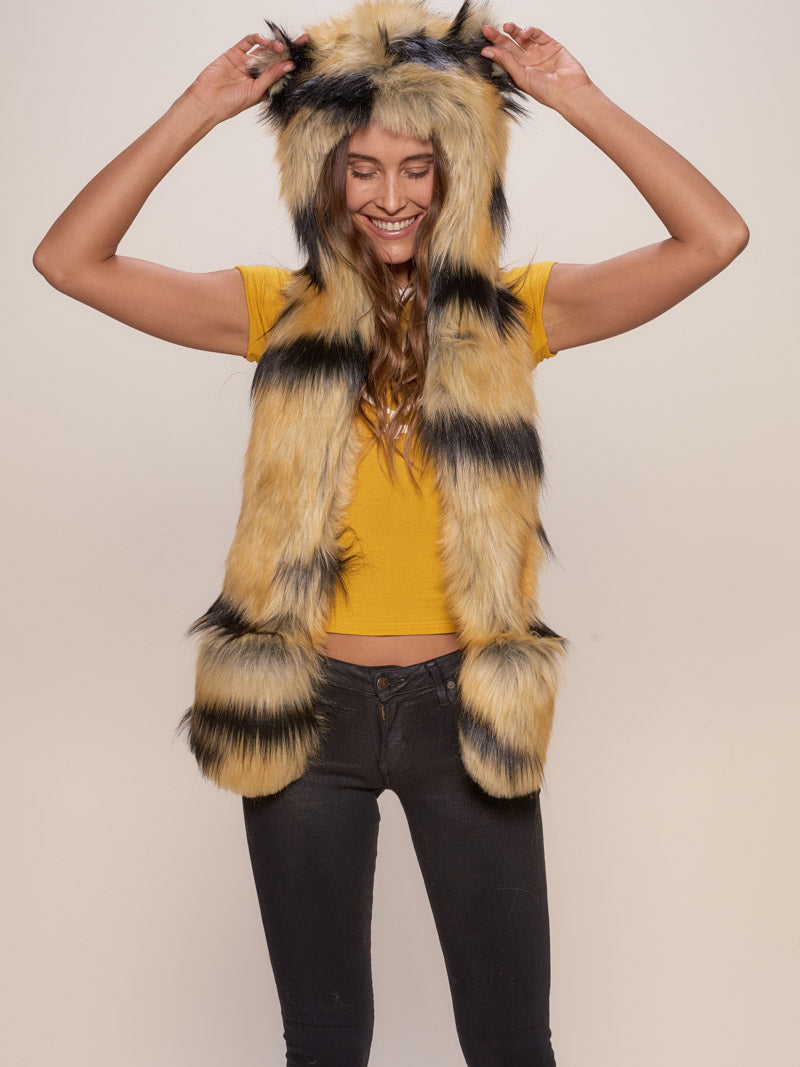 Woman wearing Caspian Tiger Collector Edition Faux Fur Hood