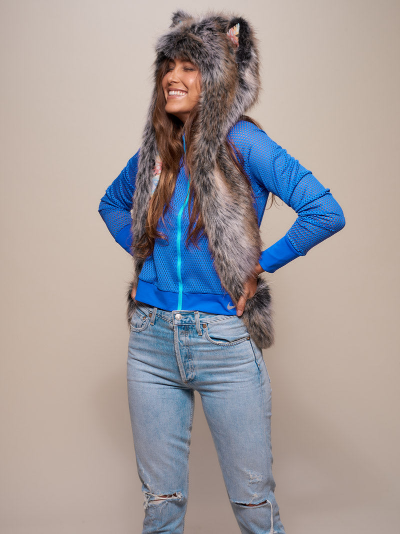 Unisex Grey Wolf Collector Edition Faux Fur with Hood