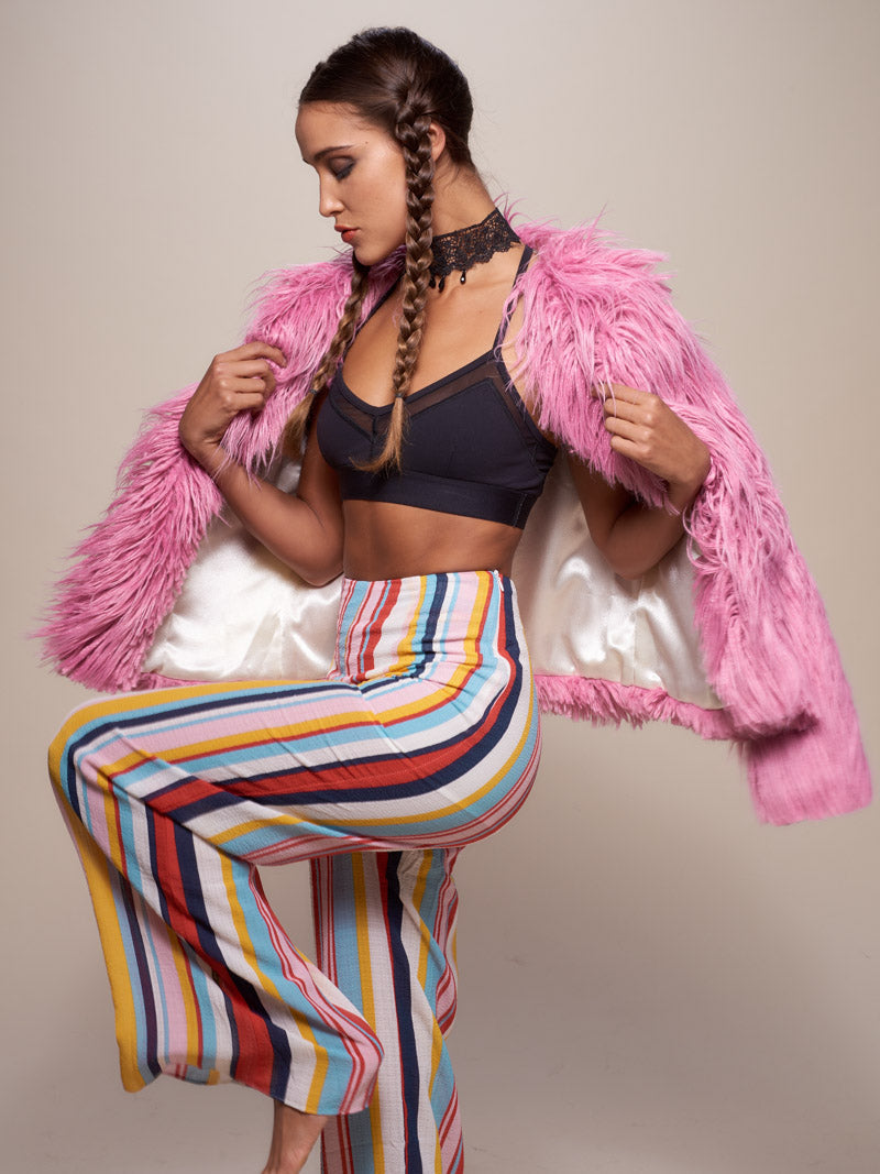 Woman wearing Ballerina Faux Fur Bomber, side view 1