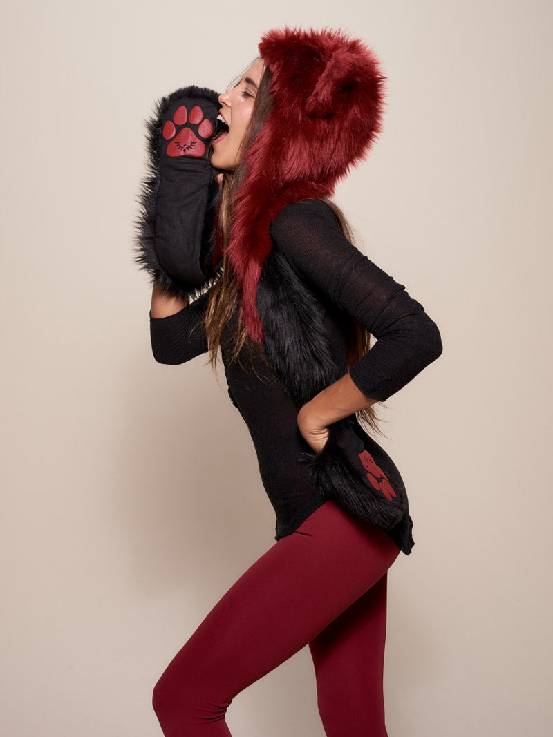 Woman wearing faux fur Fire Wolf 2.0 Collector Edition SpiritHood