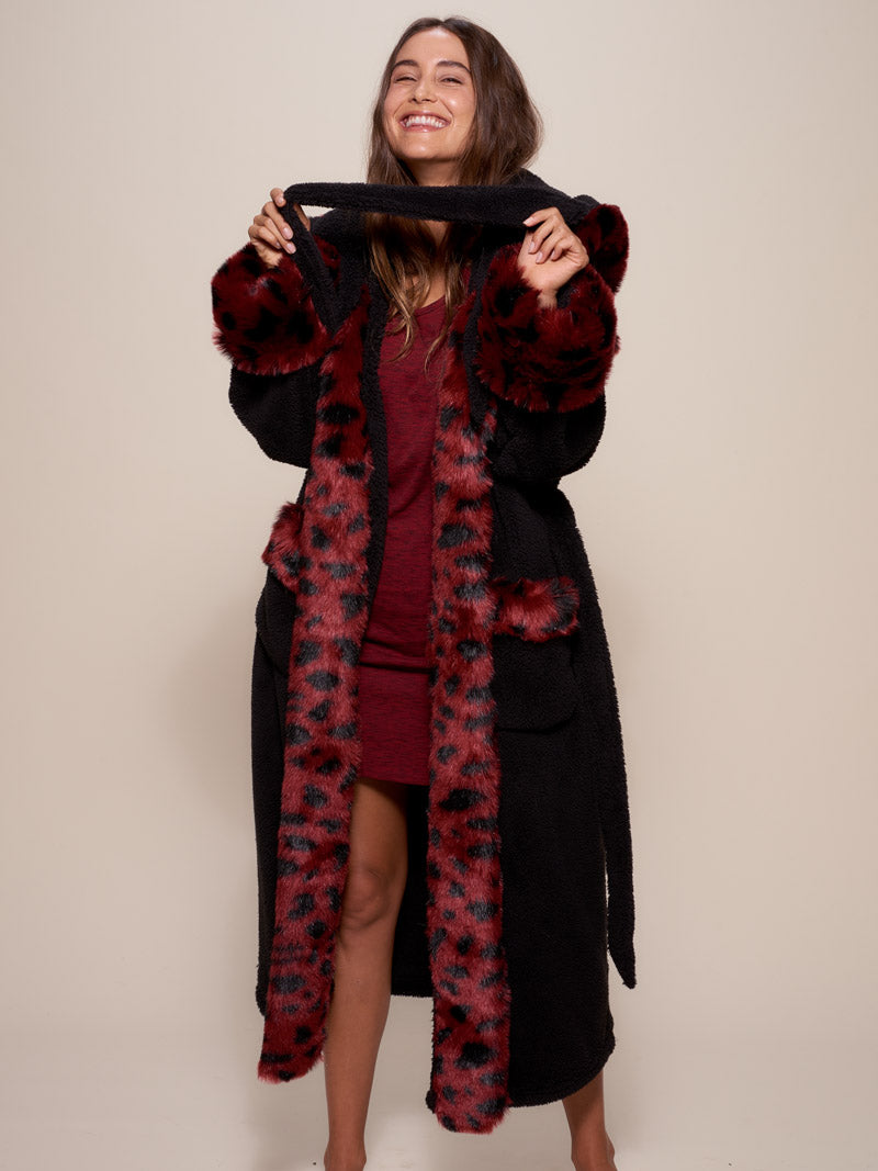 Red and Black Wild Cat Classic Faux Fur Robe on Female
