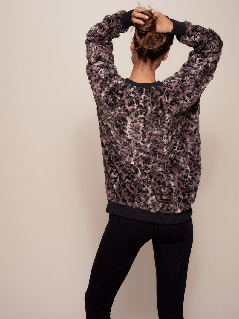 Woman wearing Bobcat Brown Luxe Sweater, back view 1