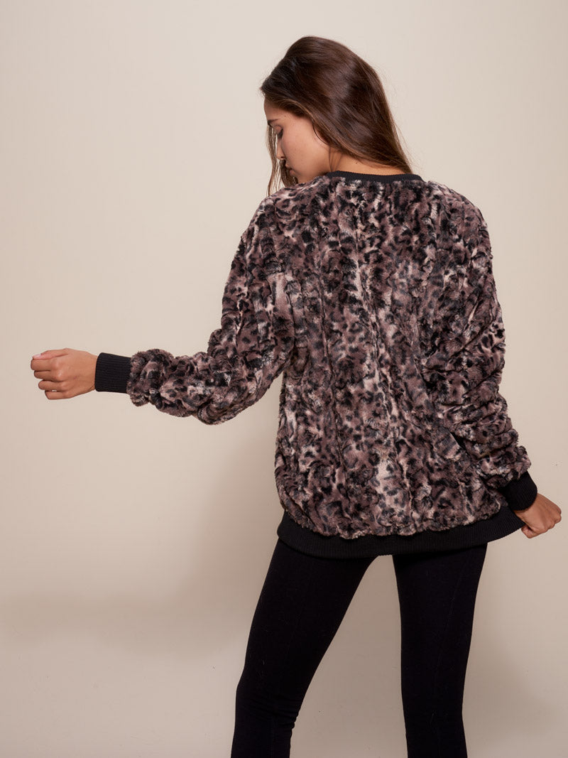 Woman wearing Bobcat Brown Luxe Sweater, back view