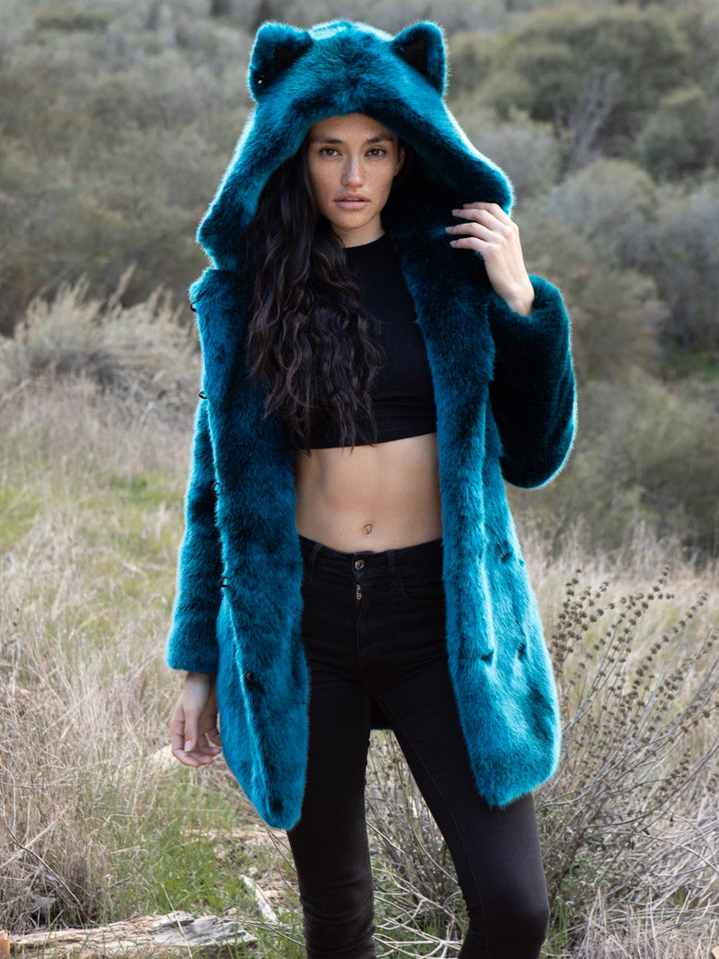 Woman wearing Royal Wolf Luxe Classic Faux Fur Coat, front view 3