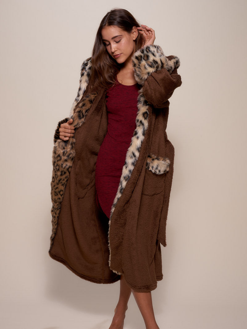 Exterior and Interior View of Hooded Leopard House Robe 