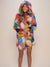 Multicolored Butterfly Women's Faux Fur Coat on Model