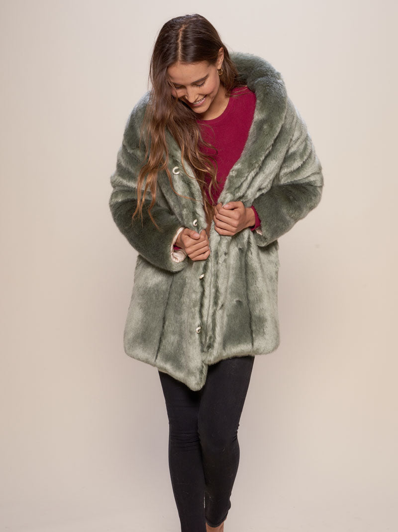 Hummingbird Luxe Collared Faux Fur Coat on Female Model