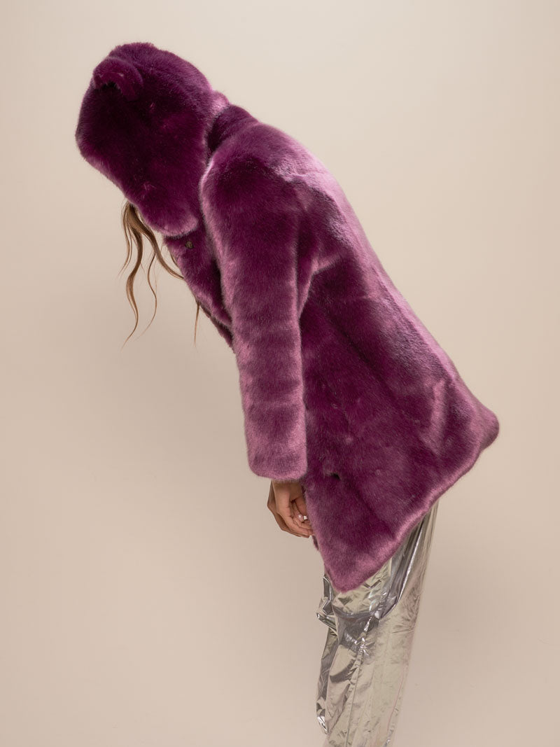 Woman wearing Lavender Wolf Luxe Classic Faux Fur Coat, side view 3