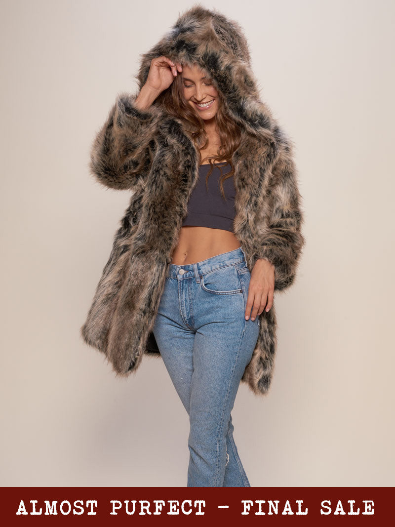 Almost Purfect Hooded Grey Wolf Faux Fur Coat | Embrace Unique Elegance ...