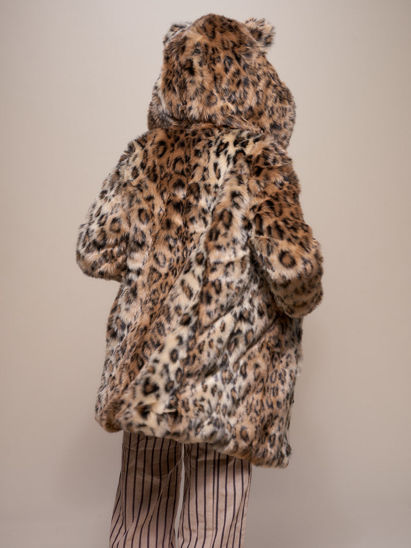Classic Leopard Faux Fur Coat with Hood on Female