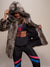 Woman wearing Grey Wolf Hooded Faux Fur Coat, front view 4