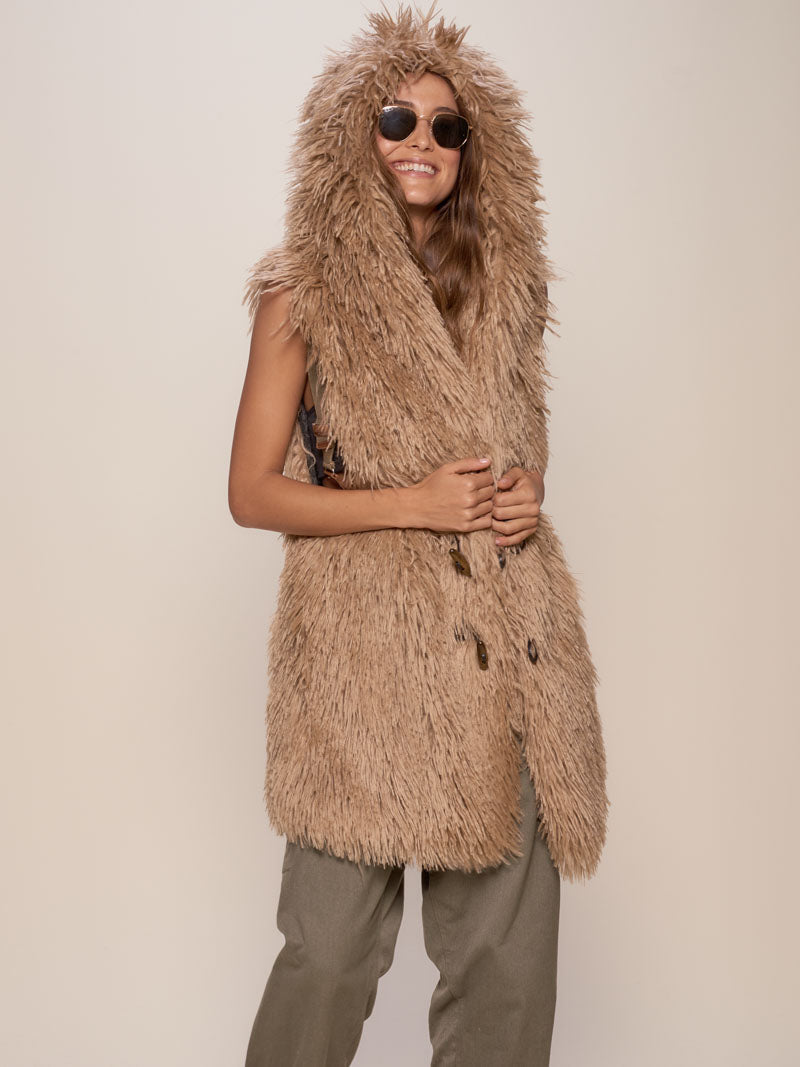 Hooded Faux Fur Vest with Tan Alpaca Design