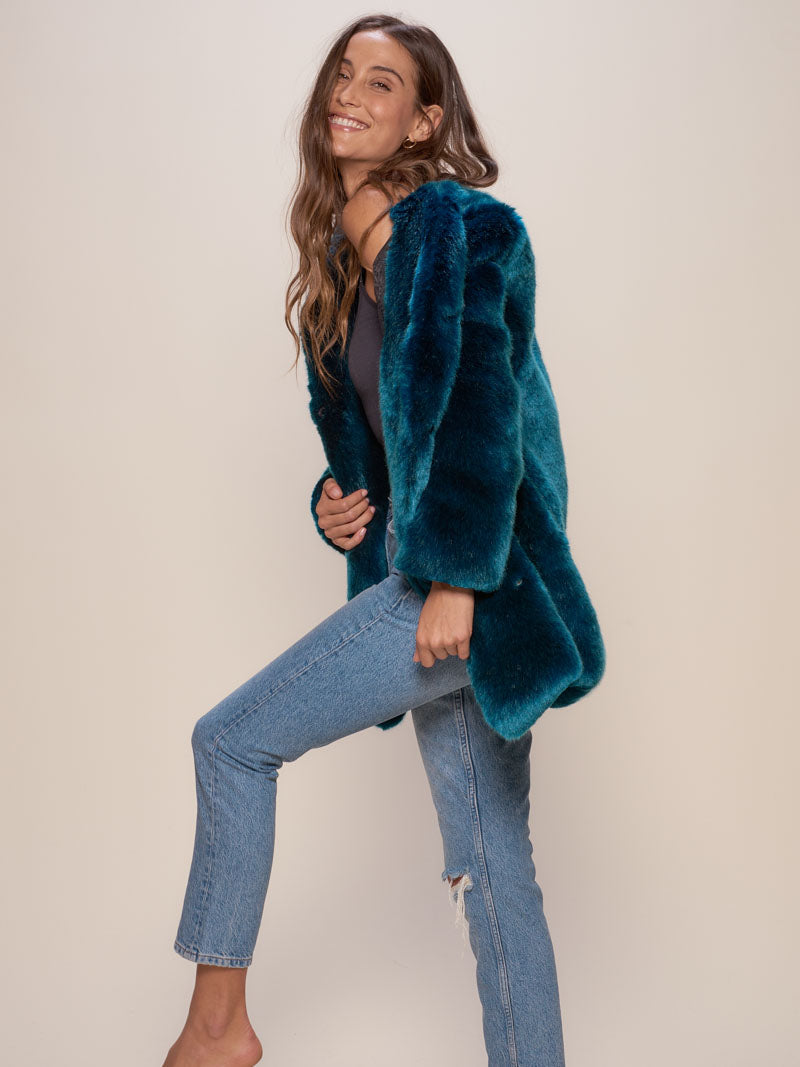 Female Wearing Luxe Royal Wolf Faux Fur Coat