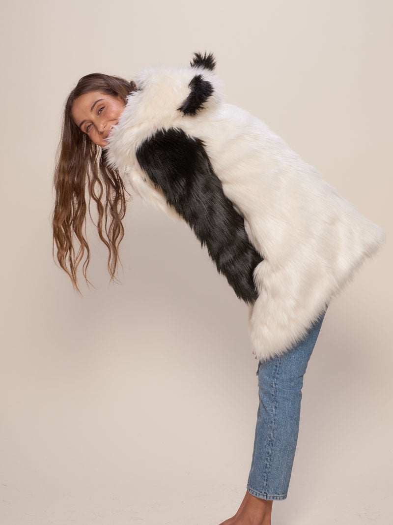 Classic Panda Faux Fur Coat with Hood on Female